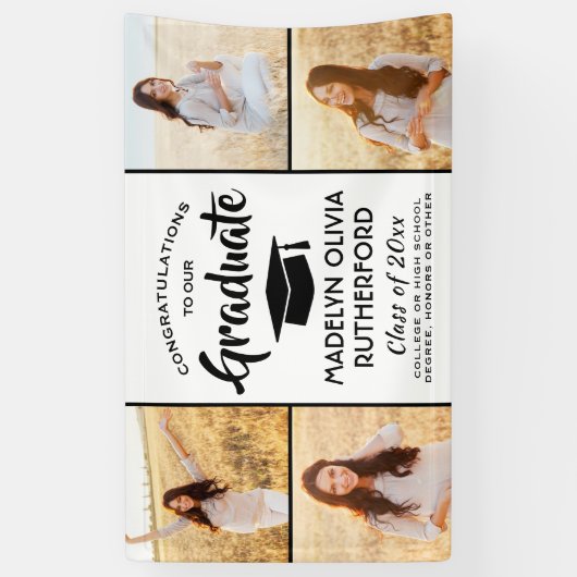 おめでとう4モダン写真白黒卒業 横断幕 (縦)