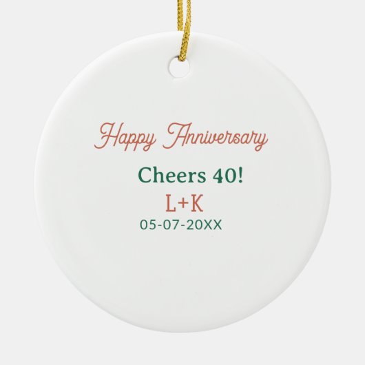 おめでとう40周年 オレンジ 緑 名前 日付 セラミックオーナメント (正面)
