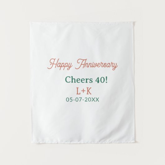 おめでとう40周年 オレンジ 緑 名前 日付 タペストリー (正面)