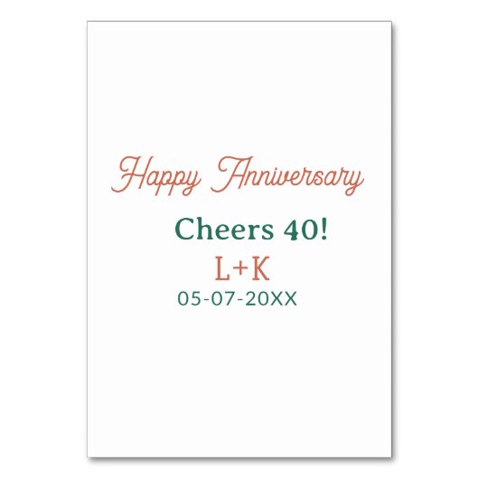 おめでとう40周年 オレンジ 緑 名前 日付 テーブルナンバー (正面)