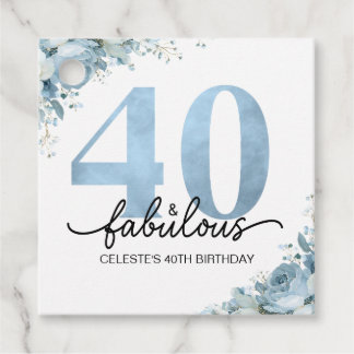 おめでとう40歳の華やかブルーフローラル誕生日 フェイバータグ