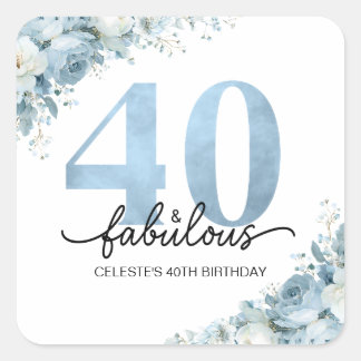 おめでとう40歳の華やかブルーフローラル 誕生日 スクエアシール