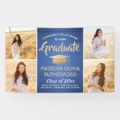 おめでとう4 Photo Blue金ゴールドと白卒業 横断幕 (横)