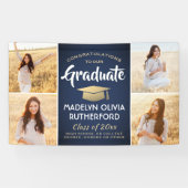 おめでとう4 Photo Navy Blue金ゴールド&ホワイト卒業 横断幕 (横)