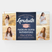 おめでとう4 Photo Navy Blue Pink & White卒業 横断幕 (横)