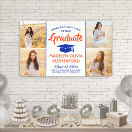 おめでとう4 Photo Orange Blue and White Graduation 横断幕
