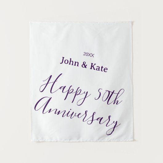 おめでとう50周年 パープル ネーム 年 シンプル タペストリー (正面)