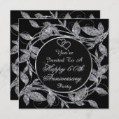 おめでとう60周年 ダイヤモンド メタリック リーフ 招待状 (正面/裏面)