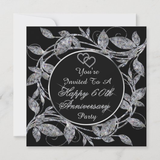 おめでとう60周年 ダイヤモンド メタリック リーフ 招待状 (正面)