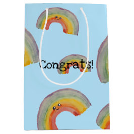 おめでとう!かわいい水彩虹 ミディアムペーパーバッグ