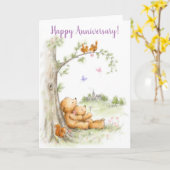 おめでとう、かわいい熊のカップル カード (黄色い花)