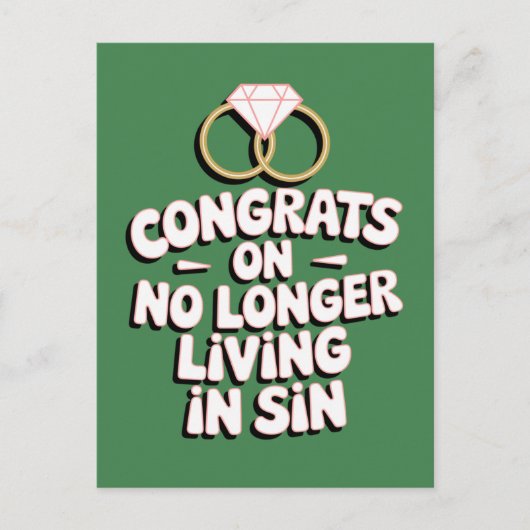 おめでとう！もう罪を犯さない生活に（笑） 面白い結婚式 ポストカード (正面)