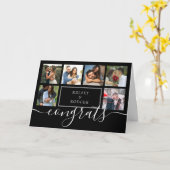 おめでとう ウェディング フォト コラージュ モノクロ カード (黄色い花)