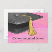 おめでとう グラデュエート ブラックとピンク ポストカード (正面/裏面)