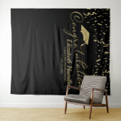 おめでとう ゴールドとブラックの卒業式背景 タペストリー (インサイチュ(横))