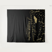 おめでとう ゴールドとブラックの卒業式背景 タペストリー (正面(横))