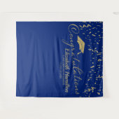 おめでとう ゴールドとブルーの卒業式背景 タペストリー (正面(横))