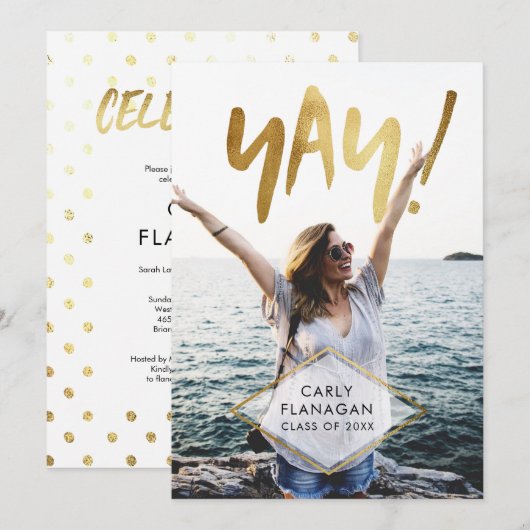 おめでとう!ゴールドスクリプト卒業祝賀会 招待状 (正面/裏面)