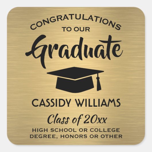 おめでとう ゴールド箔調 卒業 スクエアシール (正面)