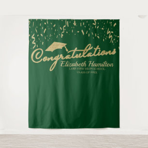 おめでとう ゴールド グリーン 卒業式 背景 タペストリー