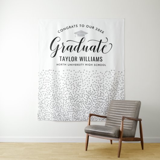 おめでとう!シルバー・コンフェッティ卒業パーティー タペストリー (インサイチュ)