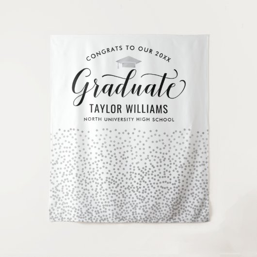 おめでとう!シルバー・コンフェッティ卒業パーティー タペストリー (正面)