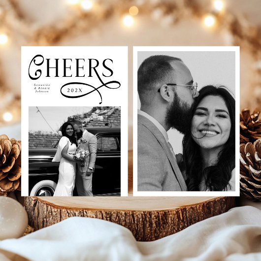 おめでとう　ニューイヤー　モダン　シック　スタイリッシュ　2　フォト シーズンカード