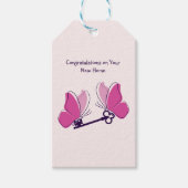 おめでとう ニュー・ホームキー ピンクの蝶 ギフトタグ (正面)