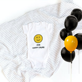 おめでとう!ハッピーデュードイエローフェイススマイルファースト1歳誕生日 ベビーボディスーツ