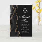 おめでとう　バースミッツヴァー　ブラックゴールド カード (黄色い花)