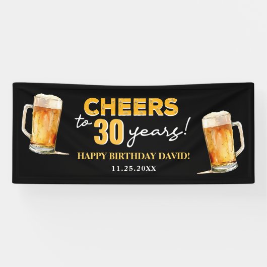 おめでとう&ビール 男の子の面白い30歳の誕生日 横断幕 (横)