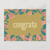 おめでとう ピンクのバラのフレーム 花のカスタム ポストカード (正面)