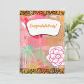 おめでとう ピンクの花のカード シーズンカード (スタンド正面)
