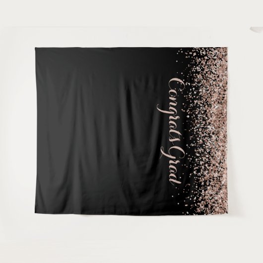 おめでとう ピンク ブラック グリッター 卒業式 タペストリー (正面(横))