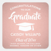 おめでとう ピンク ローズ ゴールド モダン 卒業 スクエアシール (正面)