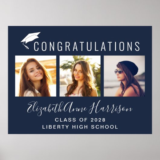 おめでとう フォト ブルー 卒業 ポスター (正面)