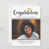 おめでとう フォト 卒業パーティー ゴールド キャップ 招待状 (正面)