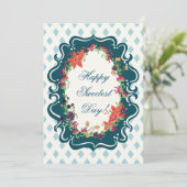 おめでとう!フローラ縁ど格子デザイン 招待状 (スタンド正面)