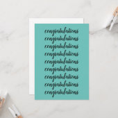 おめでとう ブラッシュ スクリプト ライト ティール 無地 カード (正面/裏面インサイチュ)