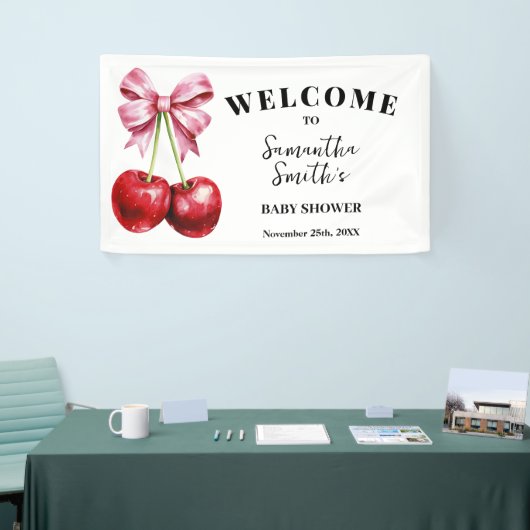 おめでとう　ベイビーシャワーバナー　さくらんぼの飾り 横断幕 (トレードショー)