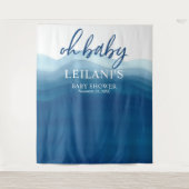 おめでとう！ベイビーシャワー ブルーオンブルー背景 タペストリー (正面)