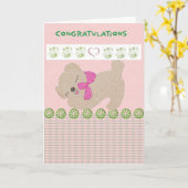 おめでとう ベビーガール テディベア ピンク カード (黄色い花)