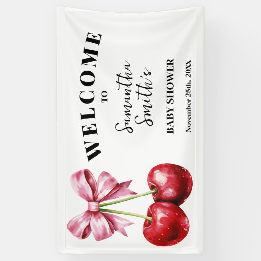 おめでとう!ベビーシャワーバナー チェリーオントップ 横断幕 (縦)