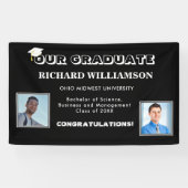 おめでとう！モダンな卒業生の写真 黒と白のデザイン 横断幕 (横)