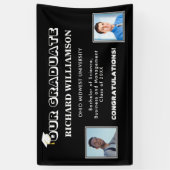 おめでとう！モダンな卒業生の写真 黒と白のデザイン 横断幕 (縦)