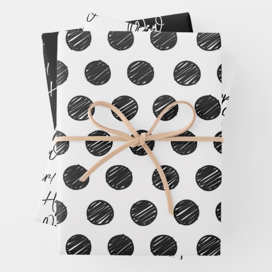 おめでとう!モダン文字アーティザン水玉模様 ラッピングペーパーシート (インサイチュ)