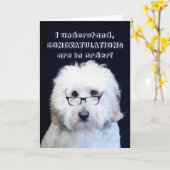 おめでとう – ユーモアW/DOG/BLACK-RIMメガネ カード (黄色い花)