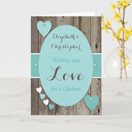 おめでとう ラスティックウェディングデイ ターコイズ カード (黄色い花)