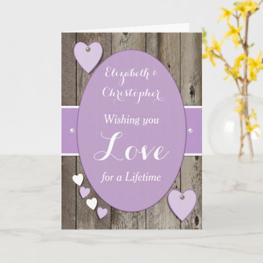 おめでとう　ラスティックウェディングデイ　パープル カード (黄色い花)