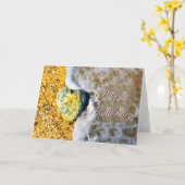 おめでとう,ラブハートペブルオンビーチ カード (黄色い花)